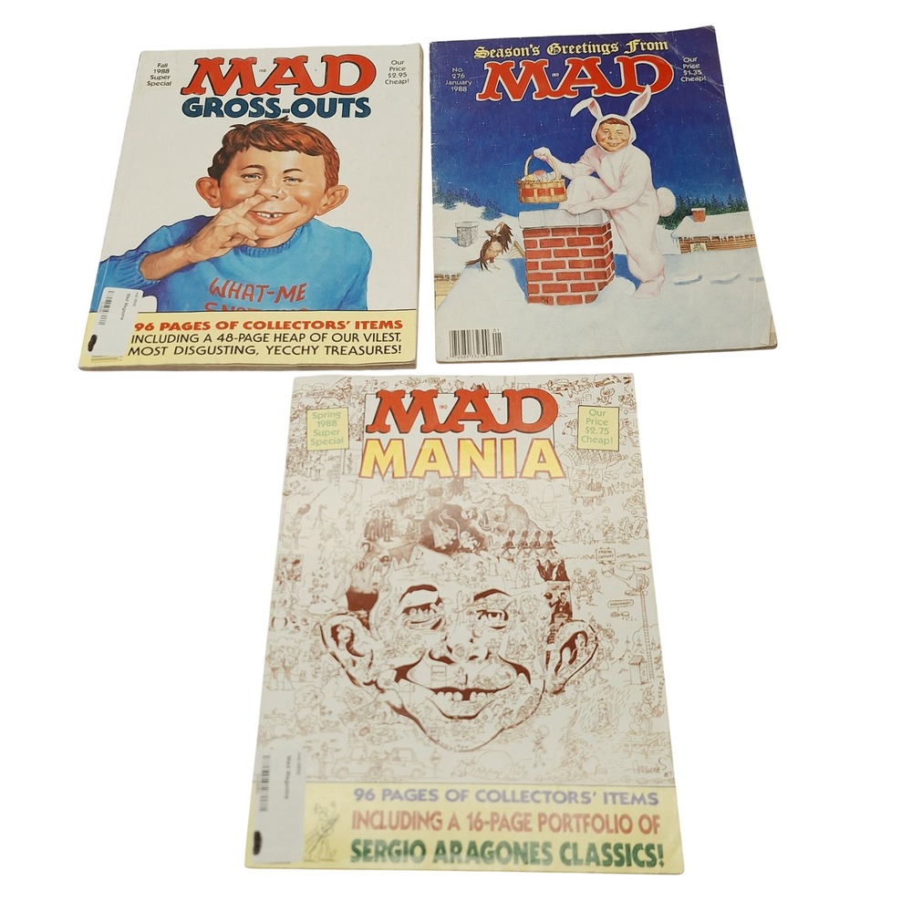 Vintage 1988 MAD Magazine Lot of 3 Gross-Outs Mad Mania No 276 Alfred E Neuman